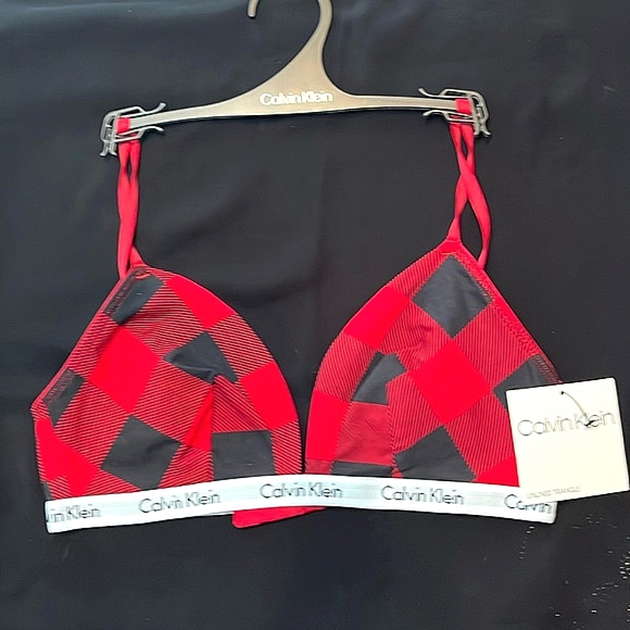 CK | BUFFALO PLAID UNLINED TRIANGLE BRALETTE - Picture 3 of 7